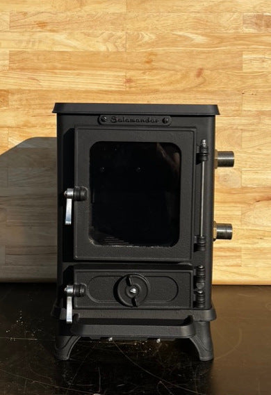 Petit poêle à bois Salamander Stove avec bouilleur Inox - 4,1 Kw